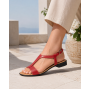 Sandale dama rosii din piele naturala cu toc mic si bareta in T S16RBOX